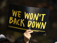 A general view shows protesters in front of the eminent immigration reform changes in Manhattan, NY, on November 9, 2024. The New York Immig...