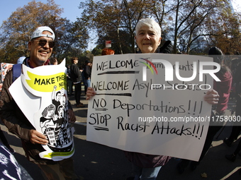 A general view shows protesters in front of the eminent immigration reform changes in Manhattan, NY, on November 9, 2024. The New York Immig...