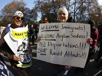 A general view shows protesters in front of the eminent immigration reform changes in Manhattan, NY, on November 9, 2024. The New York Immig...