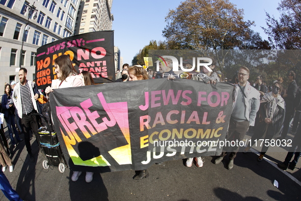 A general view shows protesters in front of the eminent immigration reform changes in Manhattan, NY, on November 9, 2024. The New York Immig...