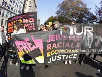 A general view shows protesters in front of the eminent immigration reform changes in Manhattan, NY, on November 9, 2024. The New York Immig...