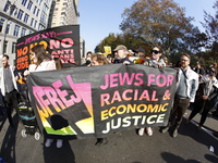 A general view shows protesters in front of the eminent immigration reform changes in Manhattan, NY, on November 9, 2024. The New York Immig...