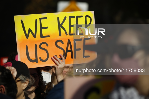 A general view shows protesters in front of the eminent immigration reform changes in Manhattan, NY, on November 9, 2024. The New York Immig...