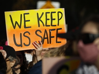 A general view shows protesters in front of the eminent immigration reform changes in Manhattan, NY, on November 9, 2024. The New York Immig...