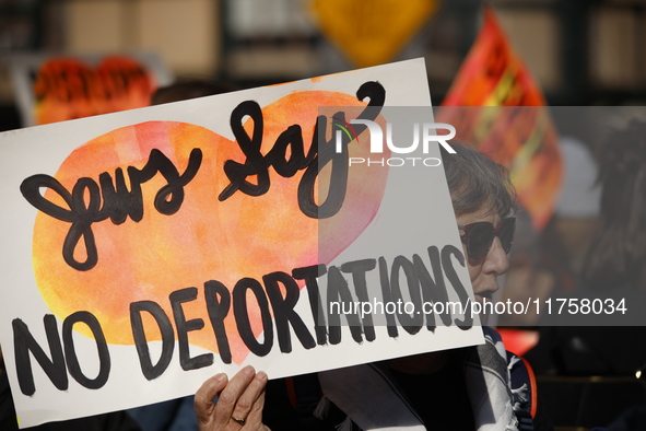 A general view shows protesters in front of the eminent immigration reform changes in Manhattan, NY, on November 9, 2024. The New York Immig...