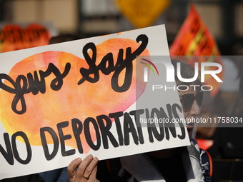 A general view shows protesters in front of the eminent immigration reform changes in Manhattan, NY, on November 9, 2024. The New York Immig...