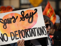 A general view shows protesters in front of the eminent immigration reform changes in Manhattan, NY, on November 9, 2024. The New York Immig...