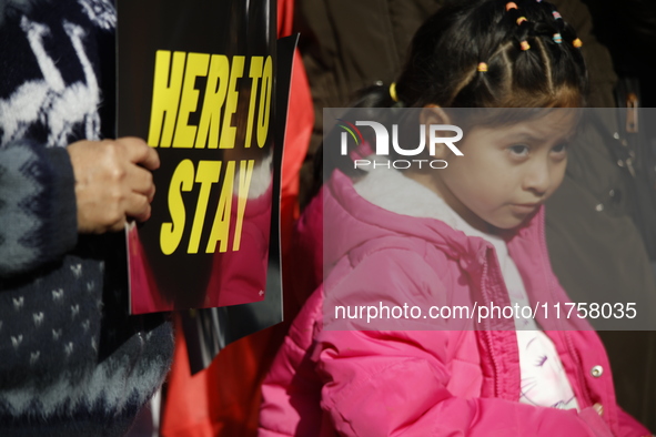 A general view shows protesters in front of the eminent immigration reform changes in Manhattan, NY, on November 9, 2024. The New York Immig...