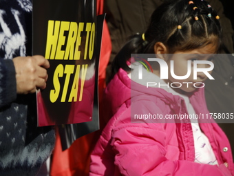 A general view shows protesters in front of the eminent immigration reform changes in Manhattan, NY, on November 9, 2024. The New York Immig...