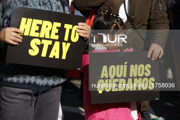 A general view shows protesters in front of the eminent immigration reform changes in Manhattan, NY, on November 9, 2024. The New York Immig...