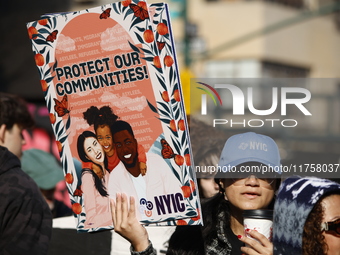 A general view shows protesters in front of the eminent immigration reform changes in Manhattan, NY, on November 9, 2024. The New York Immig...