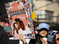 A general view shows protesters in front of the eminent immigration reform changes in Manhattan, NY, on November 9, 2024. The New York Immig...