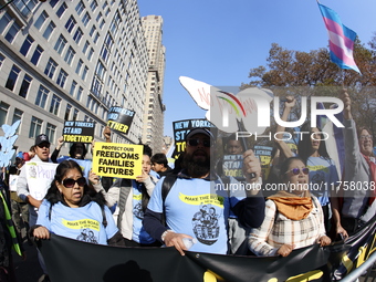 A general view shows protesters in front of the eminent immigration reform changes in Manhattan, NY, on November 9, 2024. The New York Immig...