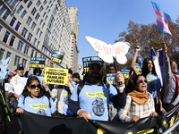 A general view shows protesters in front of the eminent immigration reform changes in Manhattan, NY, on November 9, 2024. The New York Immig...