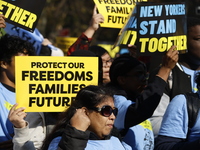 A general view shows protesters in front of the eminent immigration reform changes in Manhattan, NY, on November 9, 2024. The New York Immig...