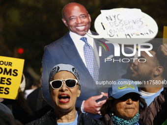 A general view shows protesters in front of the eminent immigration reform changes in Manhattan, NY, on November 9, 2024. The New York Immig...