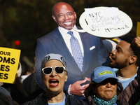 A general view shows protesters in front of the eminent immigration reform changes in Manhattan, NY, on November 9, 2024. The New York Immig...