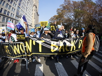 A general view shows protesters in front of the eminent immigration reform changes in Manhattan, NY, on November 9, 2024. The New York Immig...