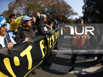 A general view shows protesters in front of the eminent immigration reform changes in Manhattan, NY, on November 9, 2024. The New York Immig...