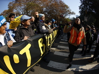 A general view shows protesters in front of the eminent immigration reform changes in Manhattan, NY, on November 9, 2024. The New York Immig...