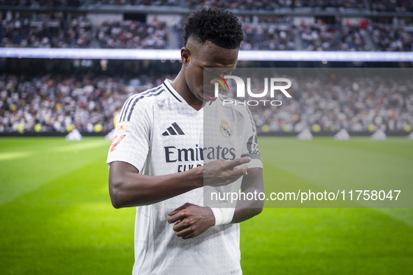 Vinicius Junior of Real Madrid CF is seen during the La Liga EA Sports 2024/25 football match between Real Madrid CF and CA Osasuna at Estad...