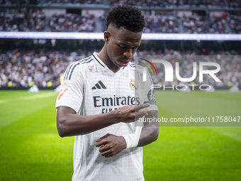 Vinicius Junior of Real Madrid CF is seen during the La Liga EA Sports 2024/25 football match between Real Madrid CF and CA Osasuna at Estad...