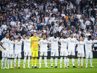 Real Madrid players observe a minute of silence in memory of the victims of the recent floods in Valencia during the La Liga EA Sports 2024/...