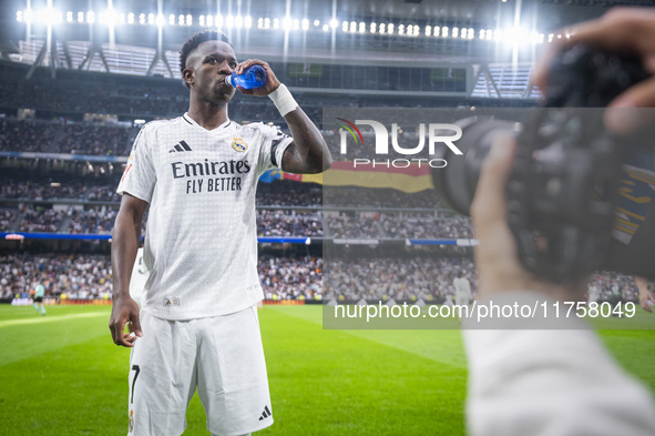 Vinicius Junior of Real Madrid CF is seen during the La Liga EA Sports 2024/25 football match between Real Madrid CF and CA Osasuna at Estad...