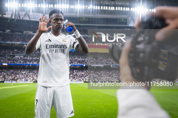 Vinicius Junior of Real Madrid CF is seen during the La Liga EA Sports 2024/25 football match between Real Madrid CF and CA Osasuna at Estad...