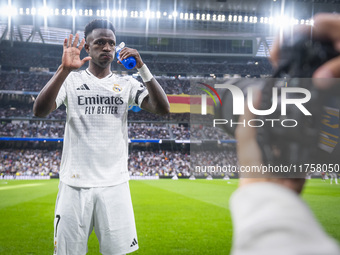 Vinicius Junior of Real Madrid CF is seen during the La Liga EA Sports 2024/25 football match between Real Madrid CF and CA Osasuna at Estad...