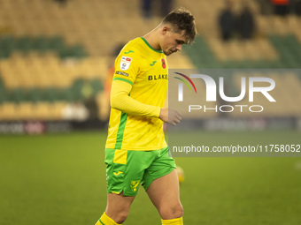 Callum Doyle of Norwich City looks dejected after the Sky Bet Championship match between Norwich City and Bristol City at Carrow Road in Nor...