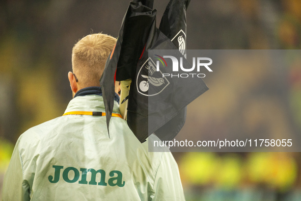 Norwich City corner flags are taken away after the Sky Bet Championship match between Norwich City and Bristol City at Carrow Road in Norwic...