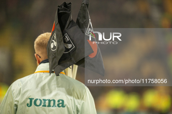 Norwich City corner flags are taken away after the Sky Bet Championship match between Norwich City and Bristol City at Carrow Road in Norwic...