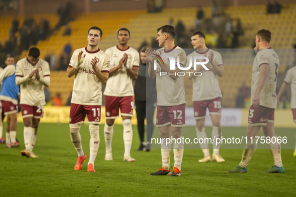 Jason Knight and Max O'Leary of Bristol City applaud their supporters after the Sky Bet Championship match between Norwich City and Bristol...