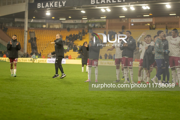 During the Sky Bet Championship match between Norwich City and Bristol City at Carrow Road in Norwich, England, on November 9, 2024. 