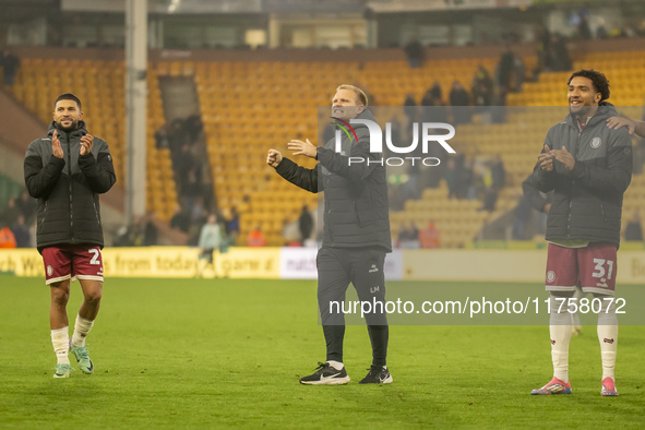 Bristol City Manager, Liam Manning, celebrates their win after the Sky Bet Championship match between Norwich City and Bristol City at Carro...