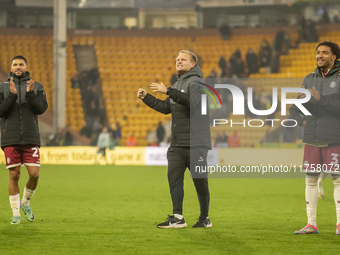 Bristol City Manager, Liam Manning, celebrates their win after the Sky Bet Championship match between Norwich City and Bristol City at Carro...