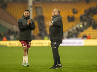 Bristol City Manager, Liam Manning, celebrates their win after the Sky Bet Championship match between Norwich City and Bristol City at Carro...