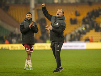 Bristol City Manager, Liam Manning, celebrates their win after the Sky Bet Championship match between Norwich City and Bristol City at Carro...