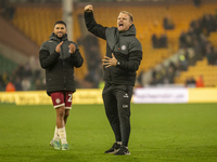 Bristol City Manager, Liam Manning, celebrates their win after the Sky Bet Championship match between Norwich City and Bristol City at Carro...