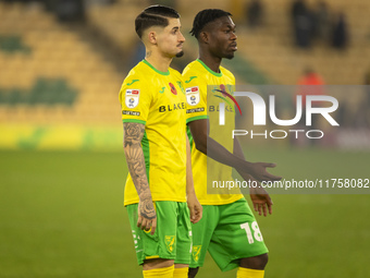 Borja Sainz of Norwich City and Forson Amankwah of Norwich City look dejected after the Sky Bet Championship match between Norwich City and...