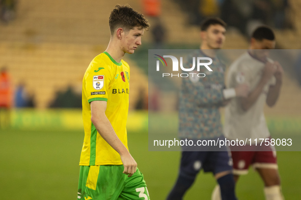 Kellen Fisher of Norwich City looks dejected after the Sky Bet Championship match between Norwich City and Bristol City at Carrow Road in No...