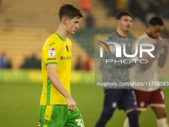 Kellen Fisher of Norwich City looks dejected after the Sky Bet Championship match between Norwich City and Bristol City at Carrow Road in No...