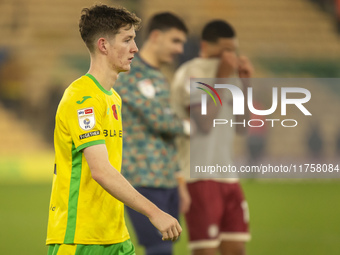 Kellen Fisher of Norwich City looks dejected after the Sky Bet Championship match between Norwich City and Bristol City at Carrow Road in No...