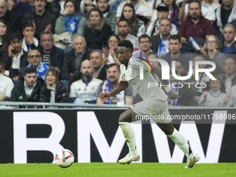 Vinicius Junior left winger of Real Madrid and Brazil during the La Liga match between Real Madrid CF and CA Osasuna at Estadio Santiago Ber...