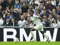 Vinicius Junior left winger of Real Madrid and Brazil during the La Liga match between Real Madrid CF and CA Osasuna at Estadio Santiago Ber...