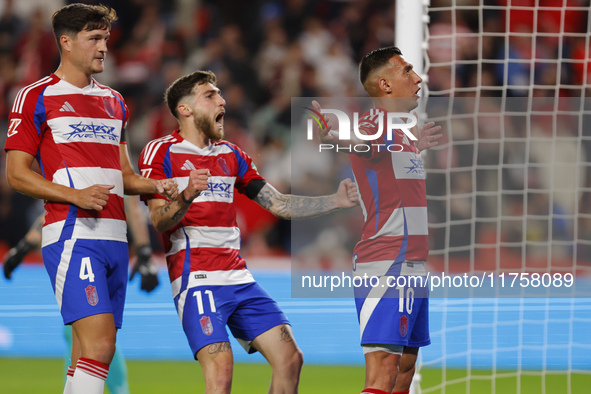 Myrto Uzuni of Granada CF scores the first goal of the match from the penalty during the LaLiga Hypermotion match between Granada CF and CD...