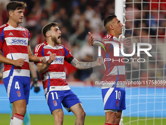 Myrto Uzuni of Granada CF scores the first goal of the match from the penalty during the LaLiga Hypermotion match between Granada CF and CD...