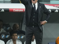 Carlo Ancelotti head coach of Real Madrid gives instructions during the La Liga match between Real Madrid CF and CA Osasuna at Estadio Santi...