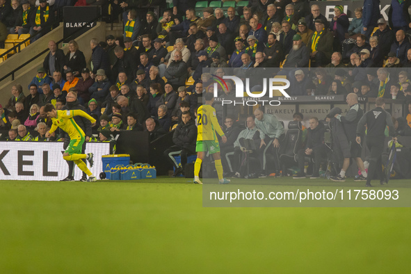 Anis Slimane of Norwich City is substituted for Christian Fassnacht of Norwich City during the Sky Bet Championship match between Norwich Ci...